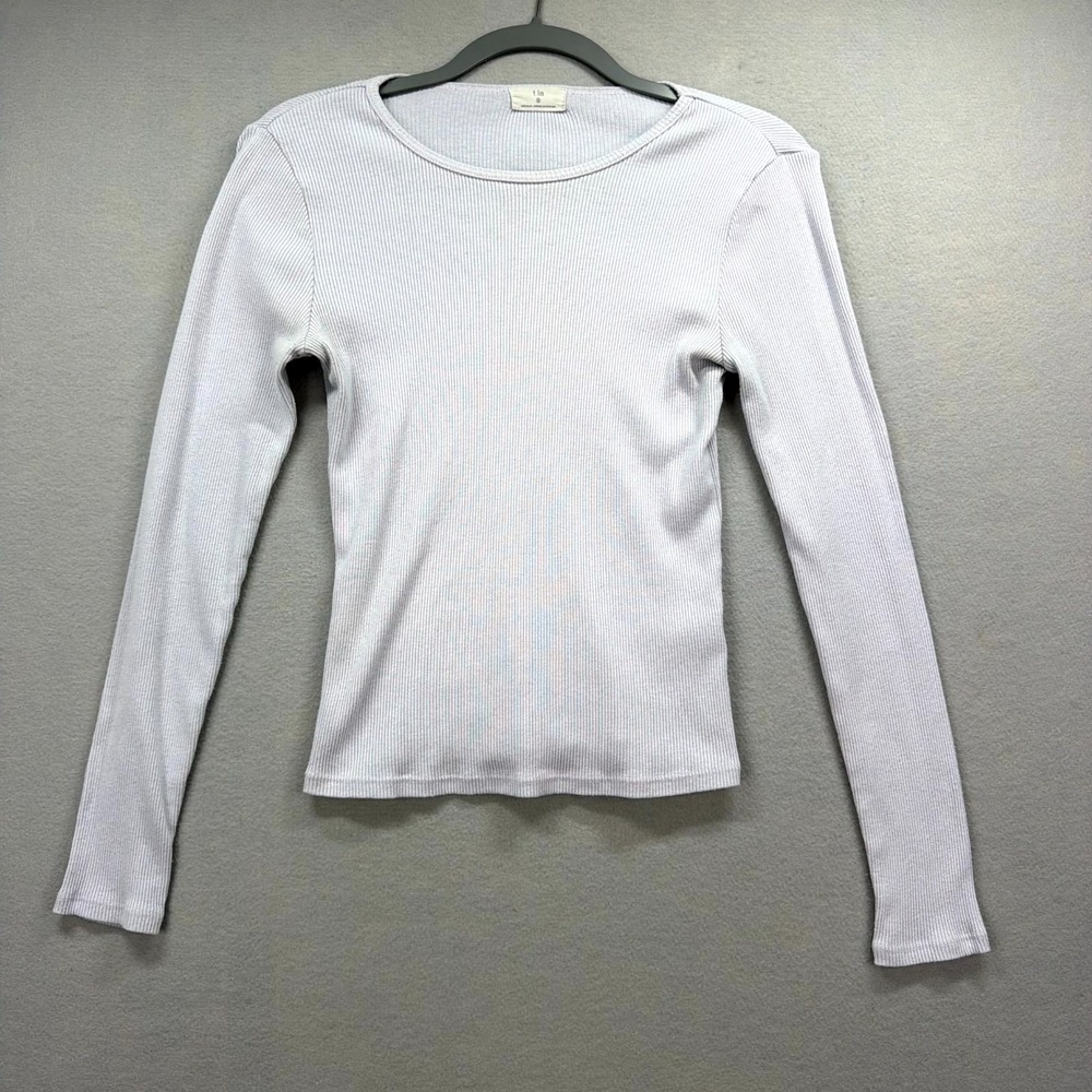 T.La by Anthropologie Ribbed Shirt Top Women Small Light Purple Crop Long Sleeve